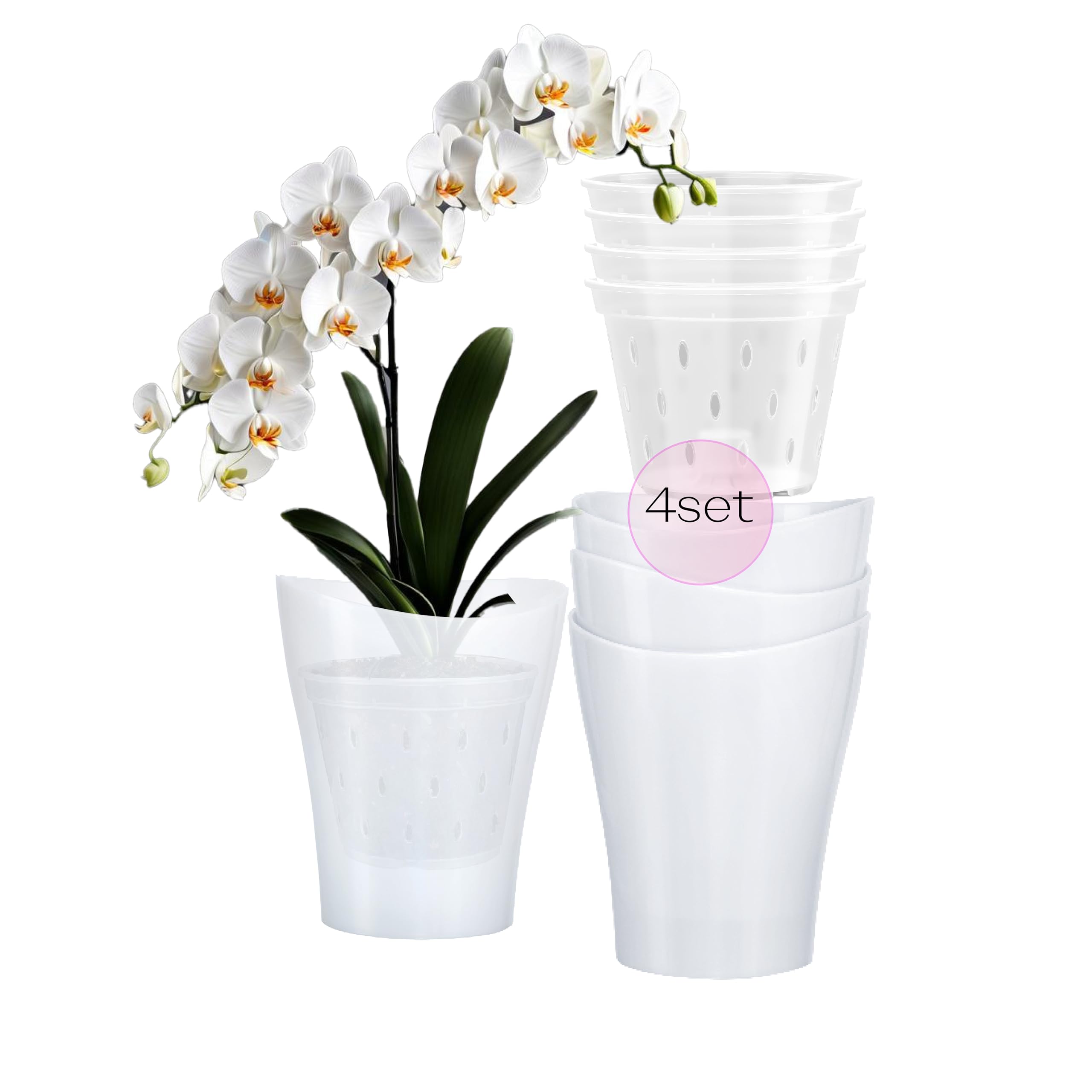 Garten lux Juego de 4 macetas para orquídeas, 1 L, 13 cm de diámetro, con 4 unidades, orificio de drenaje, plástico, transparente, 0,55 l, diámetro de 11 cm