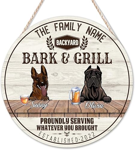 Miniatura 2 de Welcome Sign Custom German Shepherd & Presa Canario Name Round Wooden Sign Retro Custom Family Name Sign Loss Of Pet Wall Decor Hanging Plaque Sign