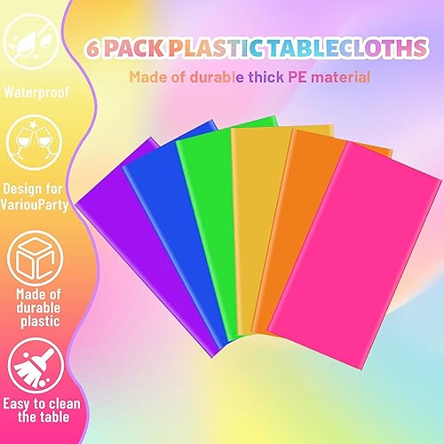 Vista 3 de Mantel de plástico de colores neón, manteles rectangulares desechables de colores surtidos, 54 x 108 pulgadas, para picnic, boda, suministros