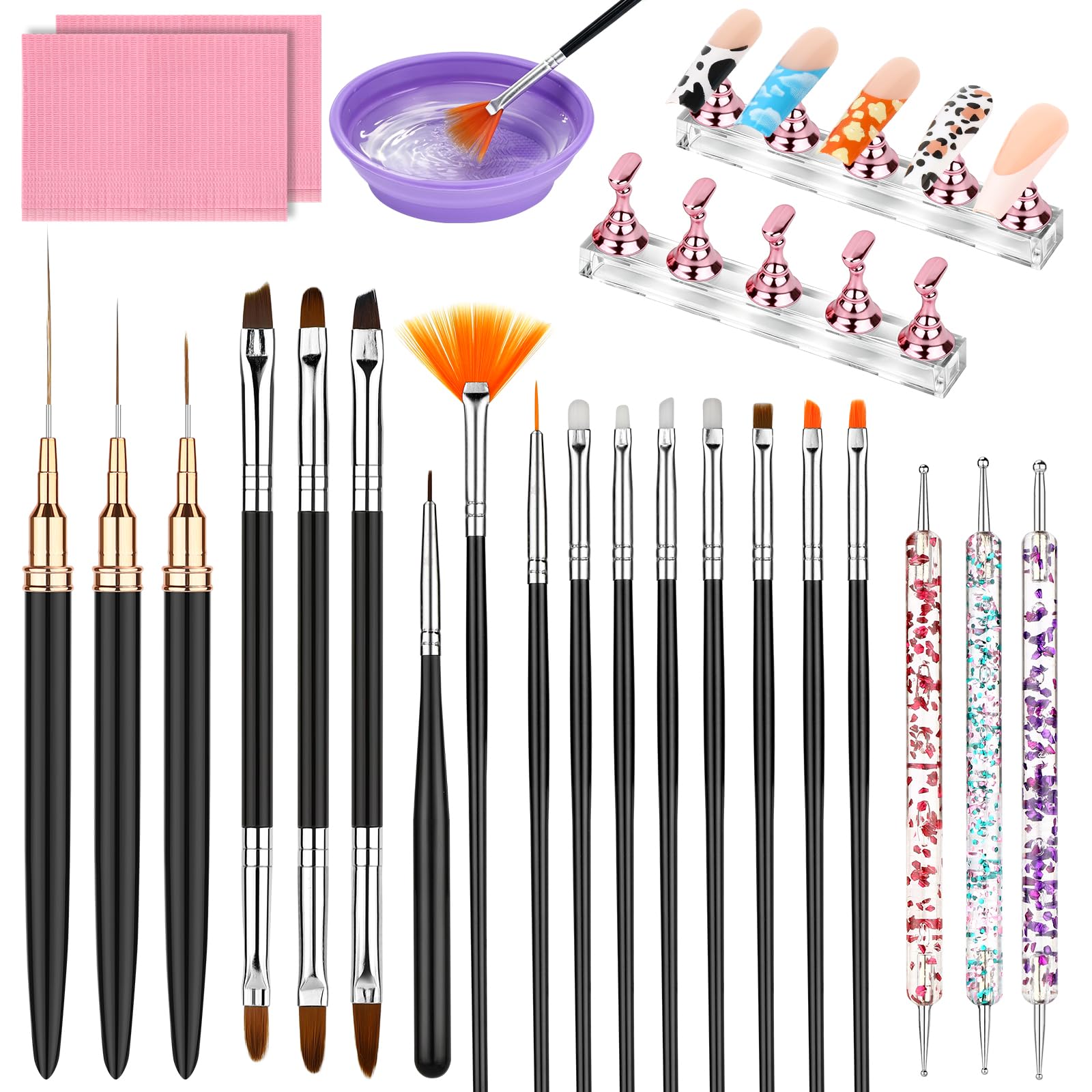 19pcs Nail Art Tools Kit: Liner Brushes for Nails 15/20/25mm