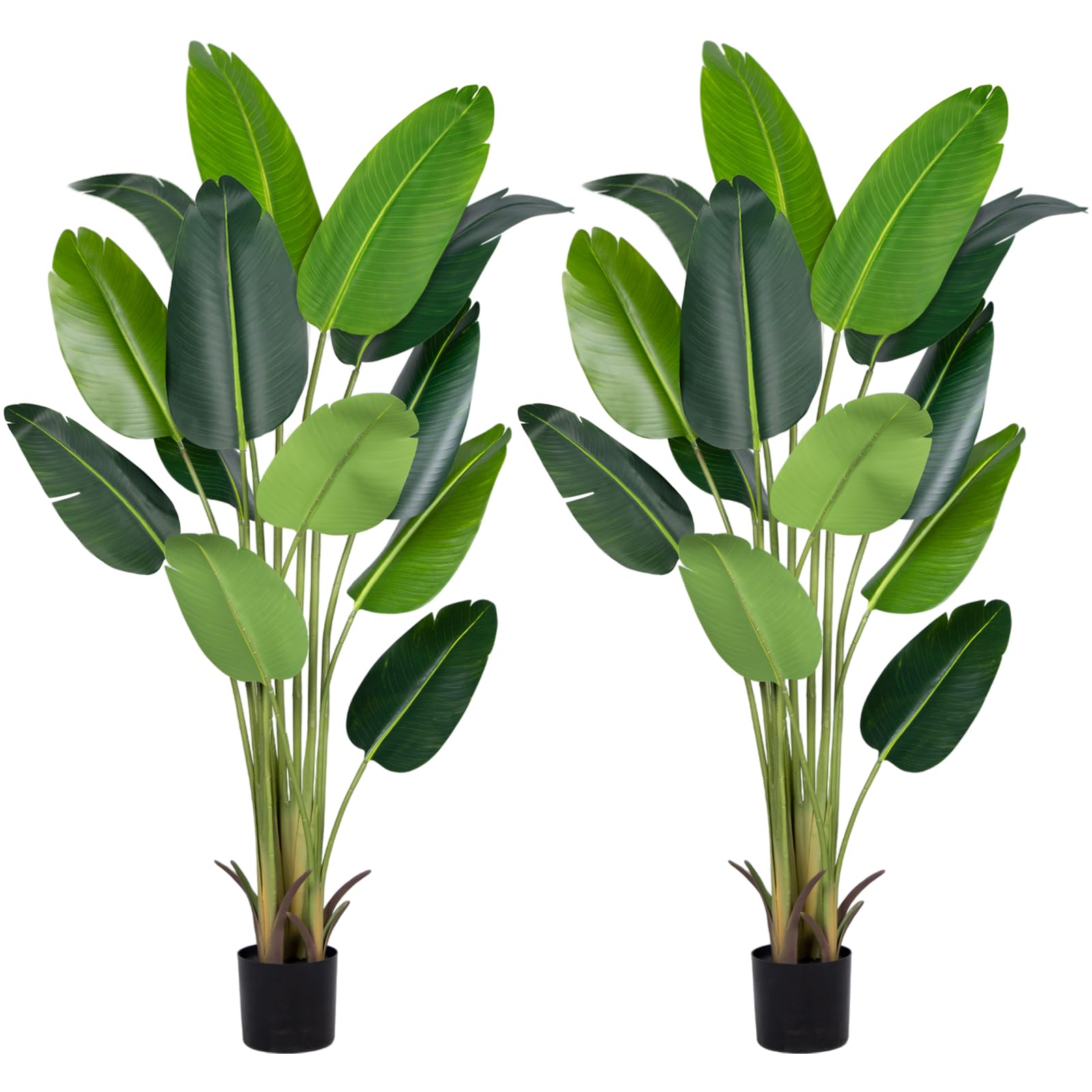 Artificial Bird of Paradise Plant 6Ft Fake Tropical Palm Tree with 13Trunks Faux Banana Leaf Trees in Pot for Home Indoor Outdoor Office Modern Decor Housewarming Gift（2Pcs）