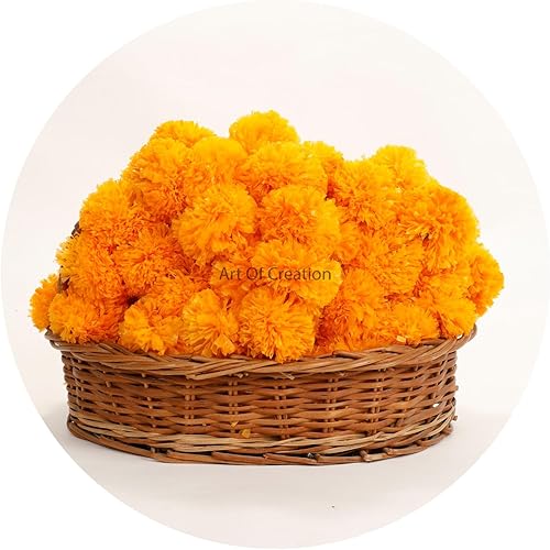 Miniatura 3 de Art of Creation Guirnalda de caléndula de 5 pies con flores indias americanas para decoración de manto, decoración de boda, decoración de Diwali,