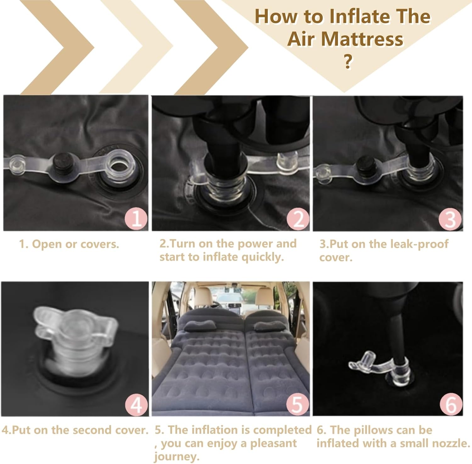 Car Air Mattress - Inflatable Bed SUV Mattress with Two Pillows for Cars Backseat Trunk, Portable Flocked Camping Bed Sleeping Mat for Vehicle Travel Road Trip Indoor&Outdoor Activities Black