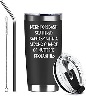 20oz Work Forecast Scattered Sarcasm Stainless Steel Tumbler with Lid | Double Wall Insulated Mug, Sarcastic Funny Design, Gift for Colleague, Fits Birthday Retirement White Elephant Holiday