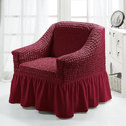 Funda para sillón, 1 pieza, funda elástica de fácil ajuste, protector duradero de muebles con falda, fundas de sofá, lavables (rojo, 1 plaza)