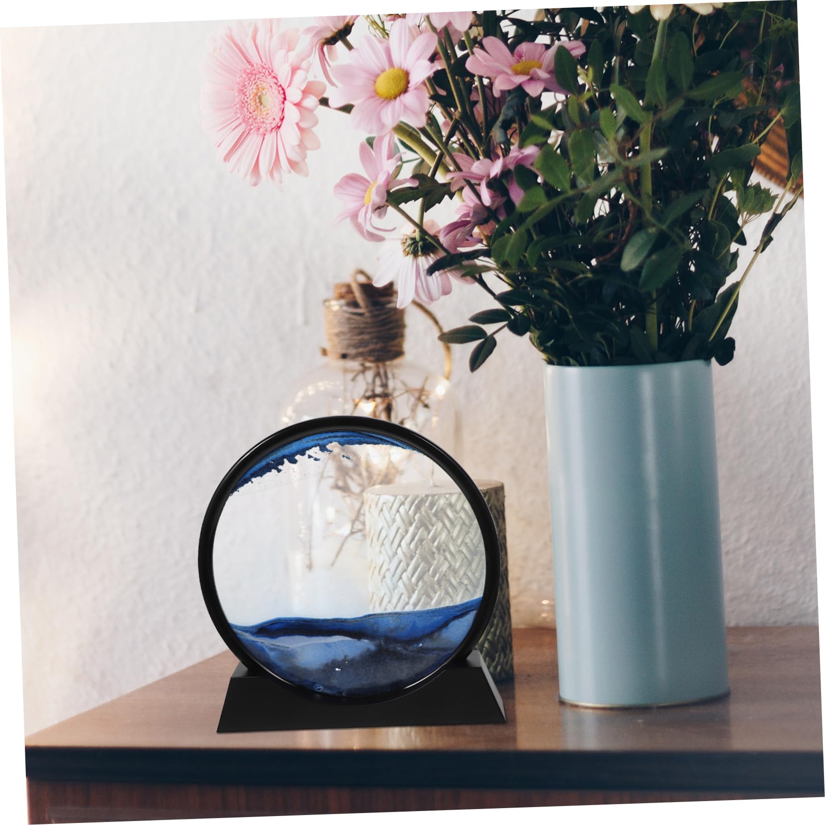UPKOCH Cuadro de Arena Líquida Dinámica Paisajística 3D 12inch | Decoración para Casa y Oficina, Color Azul, Abs Agua y Arena, Estilo Elegante y Simple