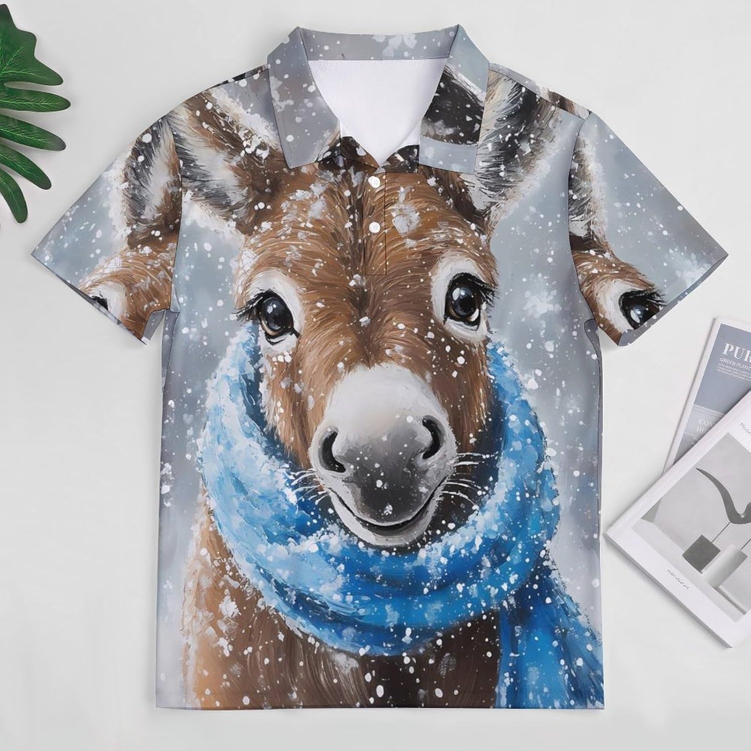 Donkey in Snowy Day Women's Golf Polo Shirts Short Sleeve Quick Dry Tennis Tops Casual Work Blouses