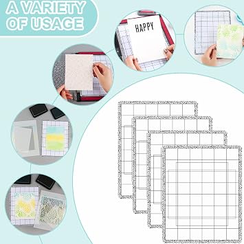 4 PCS Sticky Non-Slip Flexible Gridded Stamp Mats Grid Sheets Low Stick Mat Multi-Use Low Tack Mat,Stick and Stamp Adhesived Sheet Scrapbooking Craft Accessory
