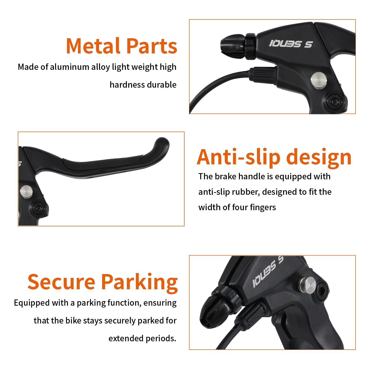 Levier de frein avec bouton de verrouillage pour vélo électrique, scooter électrique, tricycle, contrôle de sécurité avec design ergonomique, fil étanche à 3 broches (1 paire)