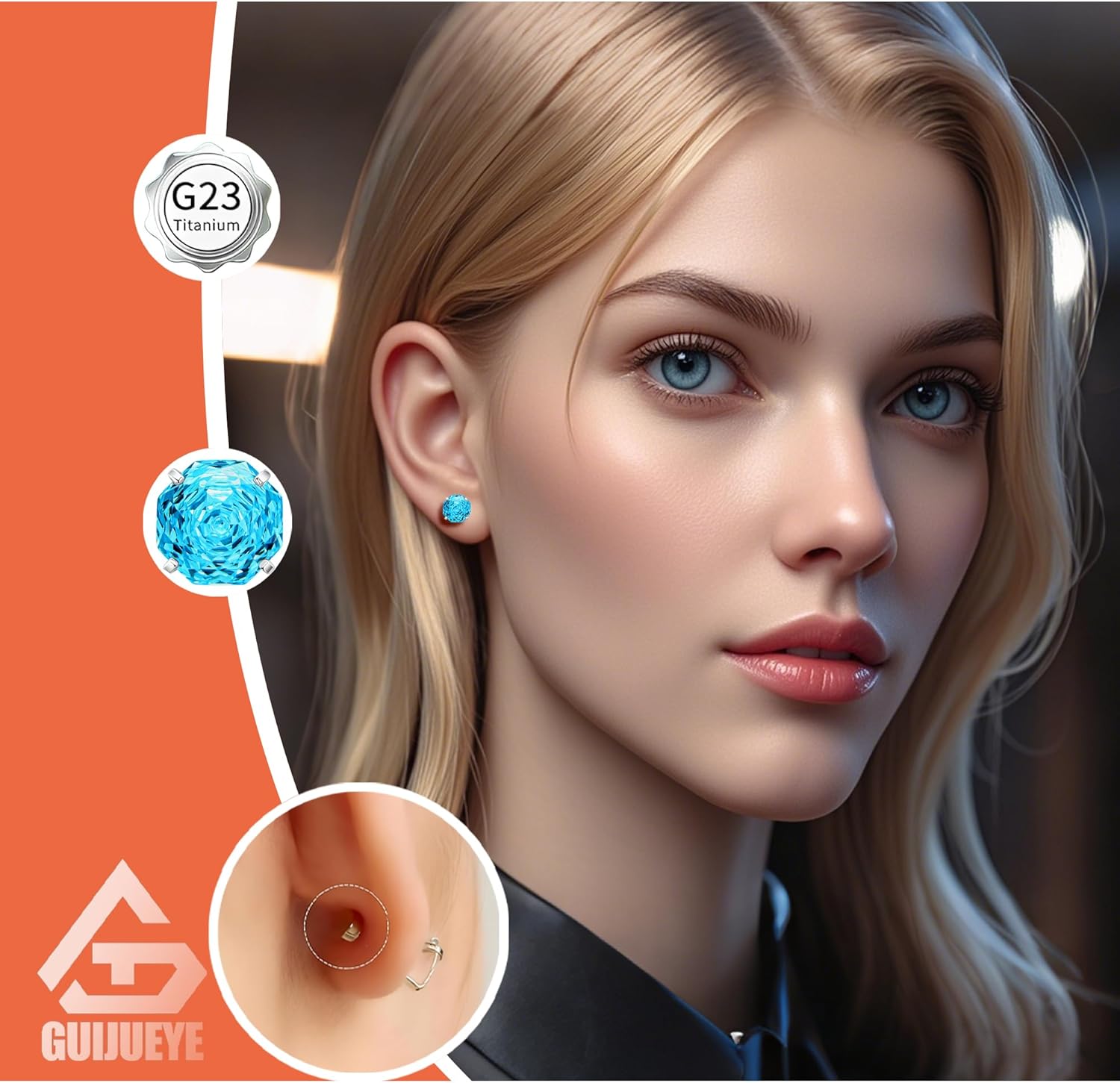 20G G23 Implant Grade Titanium Earrings for Sensitive Ears Women Girls | Hypoallergenic Flat Screw Back Earrings with Rose Cut Cubic Zirconia - Image 2