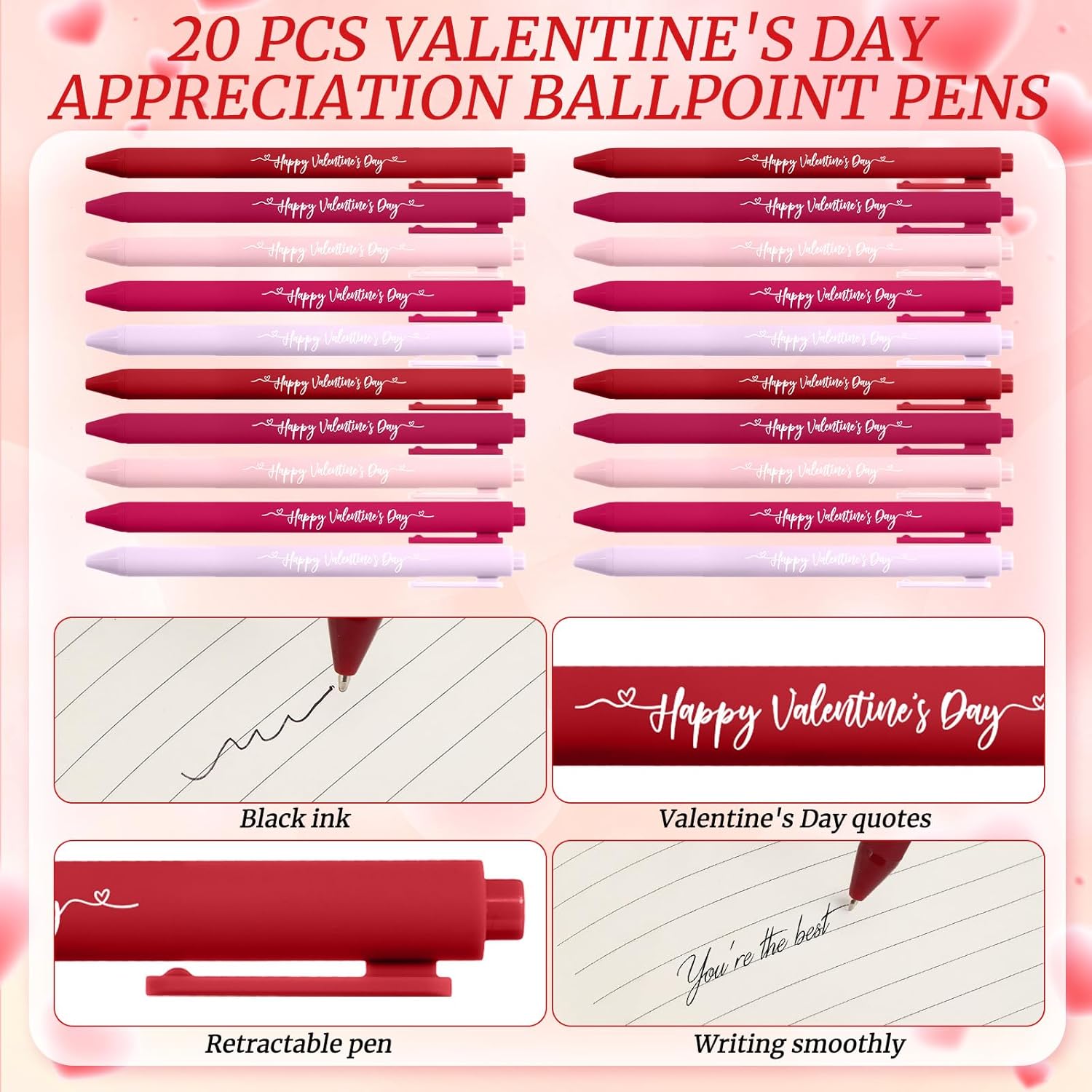 Resurhang 20 Pcs Valentines Appreciation Gifts Bulk Spiral Notebooks with Sticky Notes Motivational Pens Valentine Notepads for Coworkers Employee Office Team Party Supplies (Inspirational)