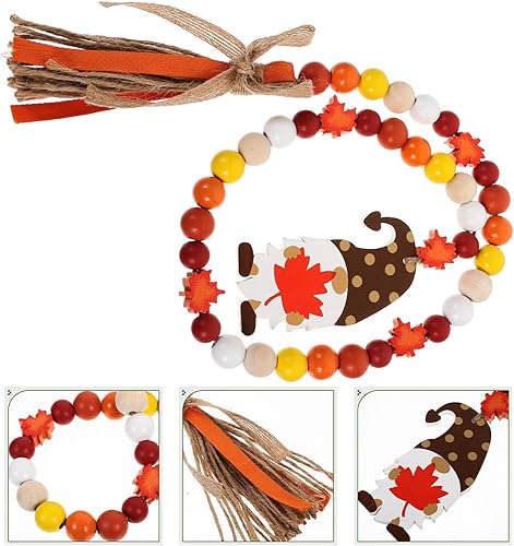 Miniatura 6 de Decoración para el hogar, cuentas de madera de Acción de Gracias con borlas, guirnalda de hojas de arce, gnomo, guirnalda de cuentas rústicas de