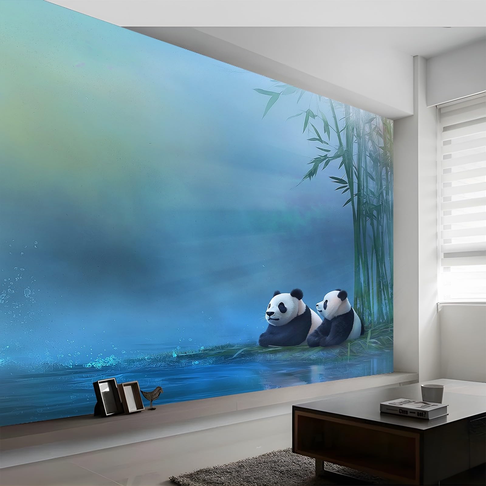 Panoramiczna tapeta ze zwierzęciem orientalna panda niebieska czarna 200 x 140 cm (szer. x wys.) panoramiczna 3D nowoczesna dekoracja ścienna do salonu sypialnia wnętrze gigantyczne tapety kuchnie