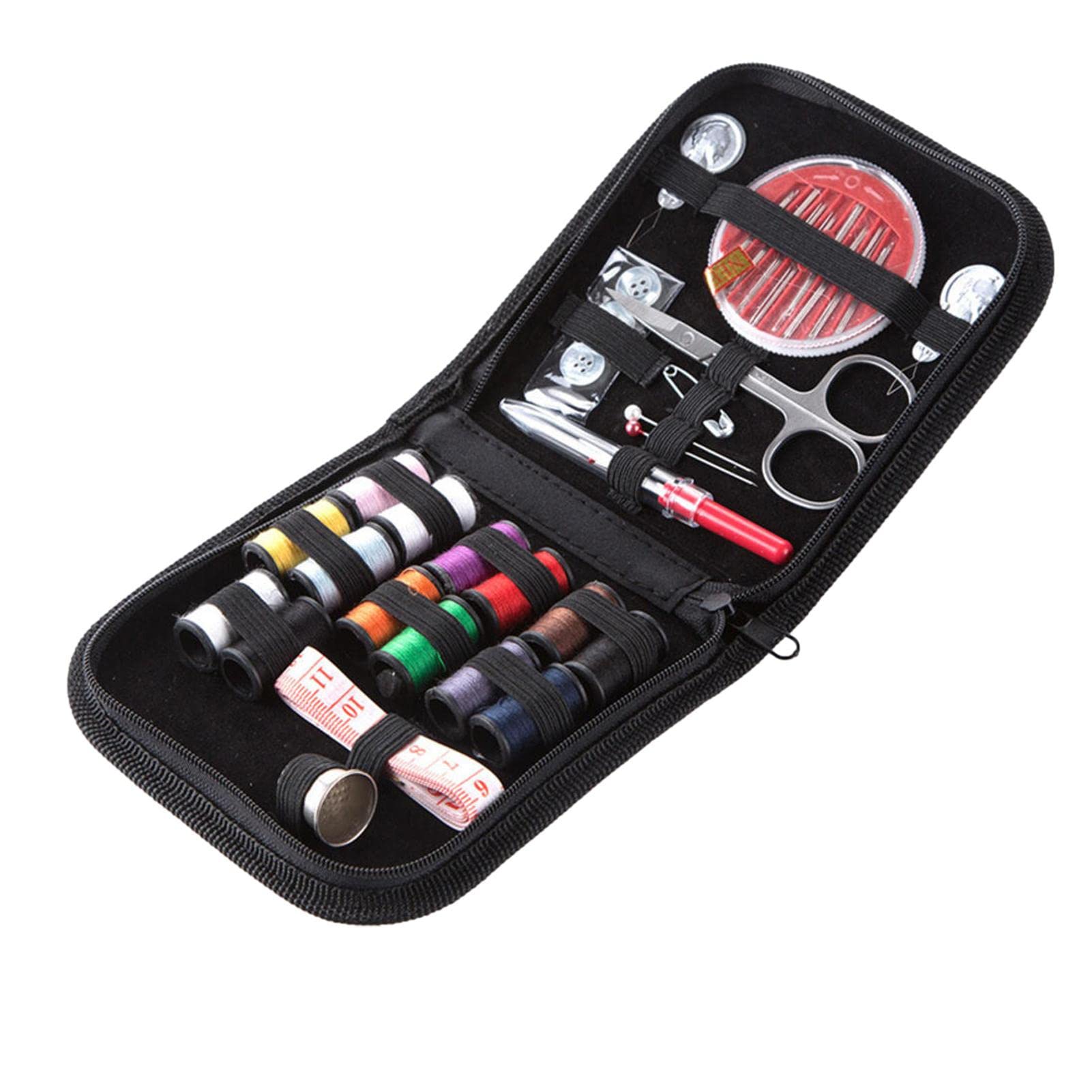 Rianpesn Black Travel Sewing Kit For Adults - Portable Sewing Accessories With Storage Bag,Sewing Kit For Travel, Adults, Beginner, Kids Contains Thread, Scissors, Needles, Measure Etc