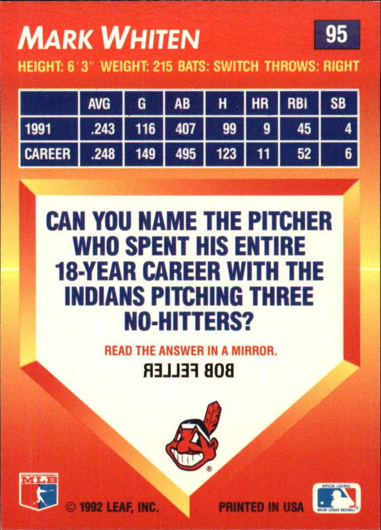 Amazon.com: 1992 Triple Play Baseball Card #95 Mark Whiten : Collectibles &  Fine Art