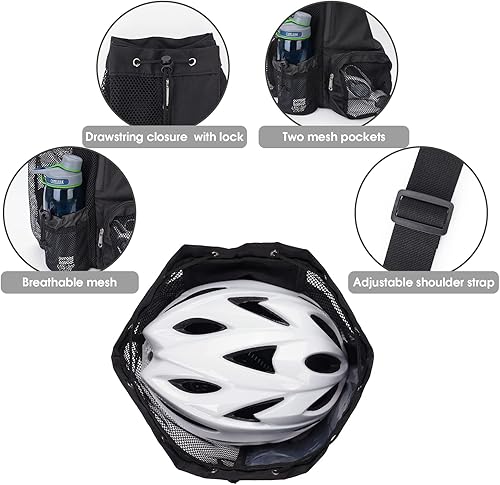 Vista 5 de WANDF Mochila de malla con cordón y bolsillo húmedo para natación, gimnasio y equipo de entrenamiento Negro