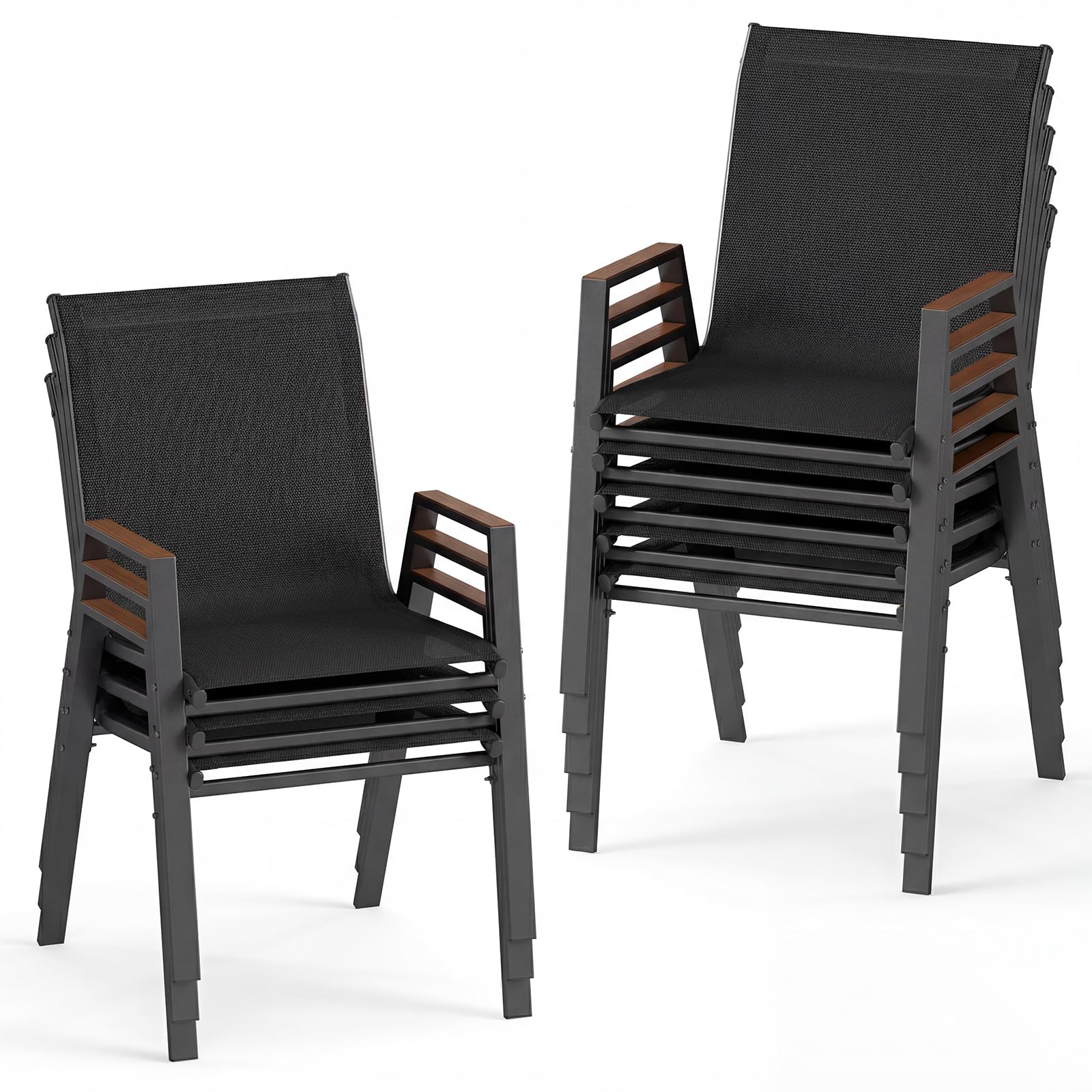 COSTWAY Gartenstühle stapelbar 8er Set, Stapelstühle, Terrassenstühle mit Armlehnen, Balkonstühle bis 180 kg belastbar, 56 x 66 x 88 cm (Schwarz)