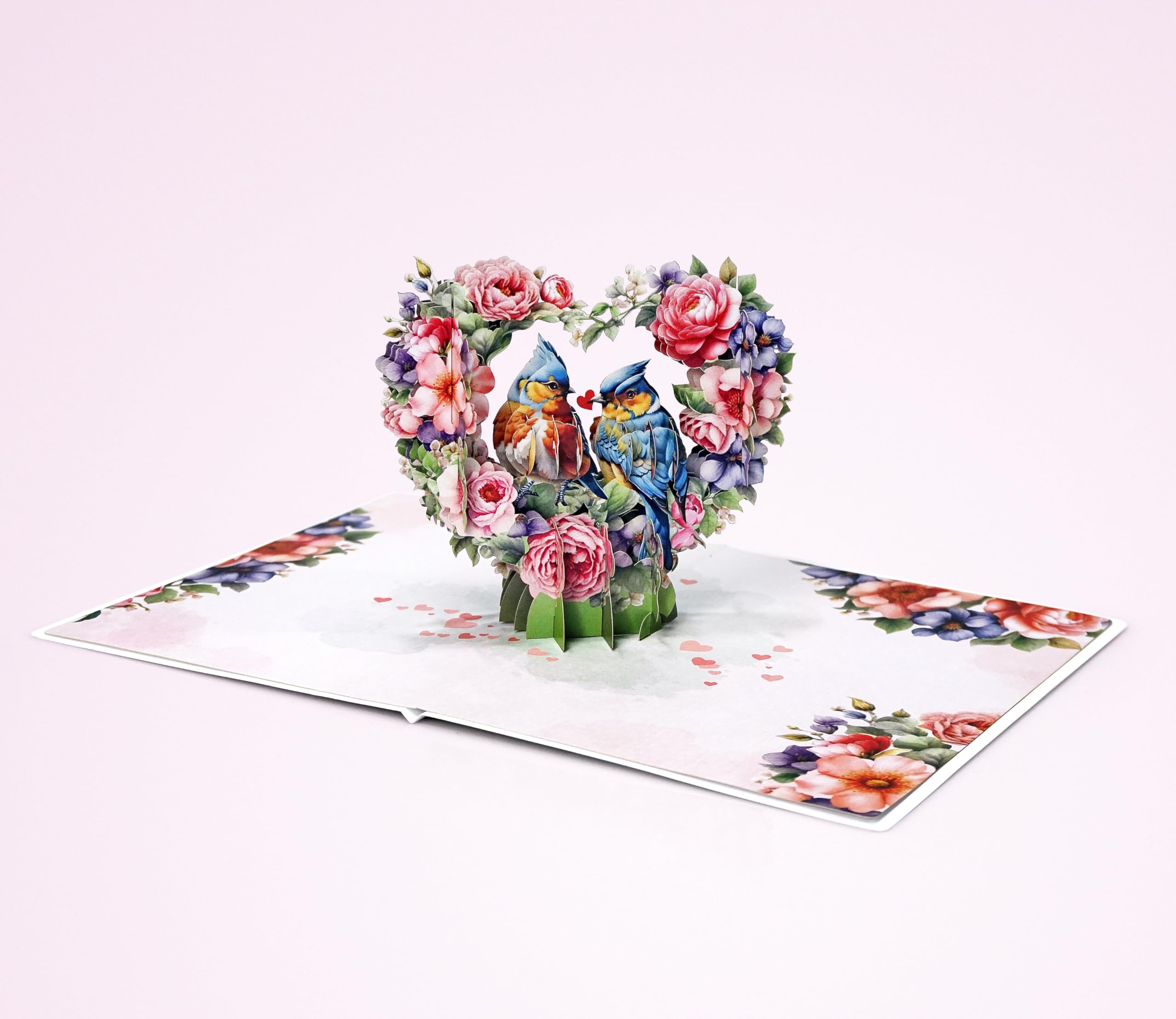 CUTPOPUP Flowers Heart w BlueJay Couple Pop Up Anniversary Cards - Image 2