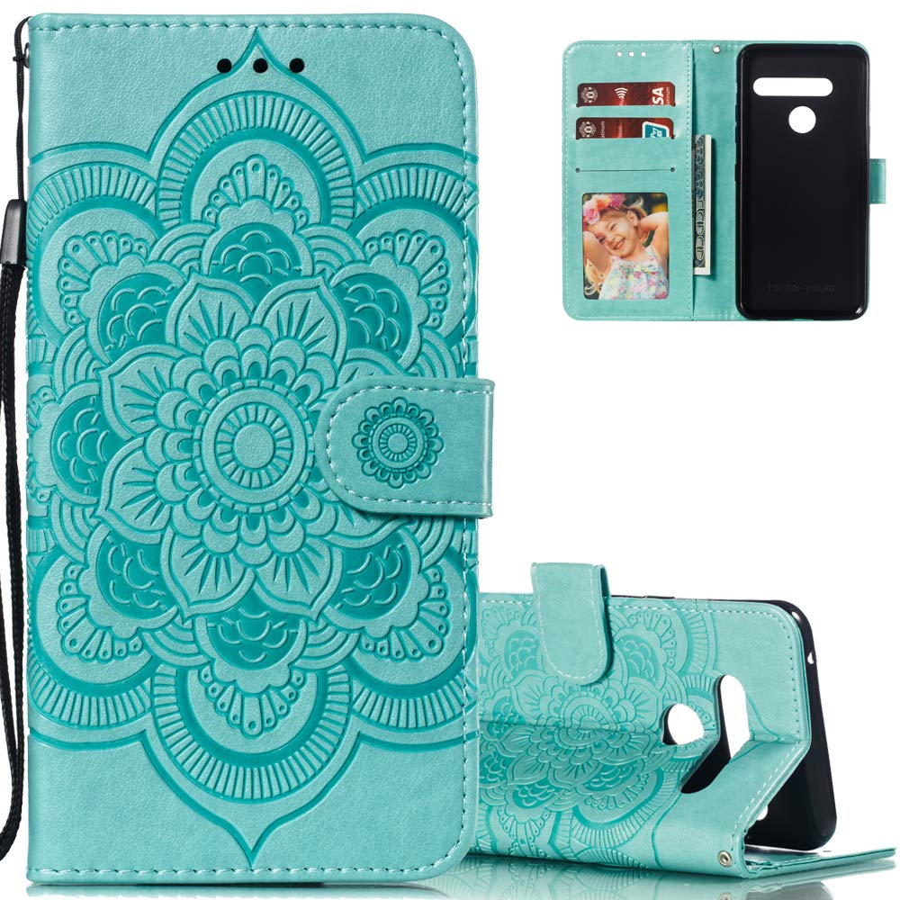 LEECOCO for LG G8 ThinQ Case Mandala Embossing Luxury PU Leather Flip Notebook Wallet Bookstyle Magnetic Stand Card Slot Folio Bumper Protection Cover for LG G8 / G8S / G8 ThinQ Mandala Green LD