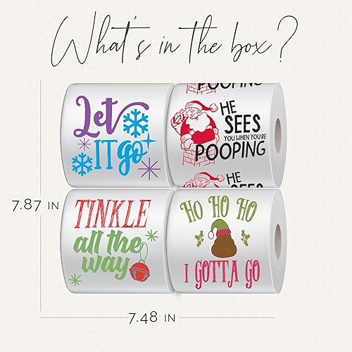 Miniatura 2 de Paquete de 4 rollos de papel higiénico de Navidad, divertidos regalos de broma, papel higiénico novedoso, rollo de papel higiénico navideño, bromas