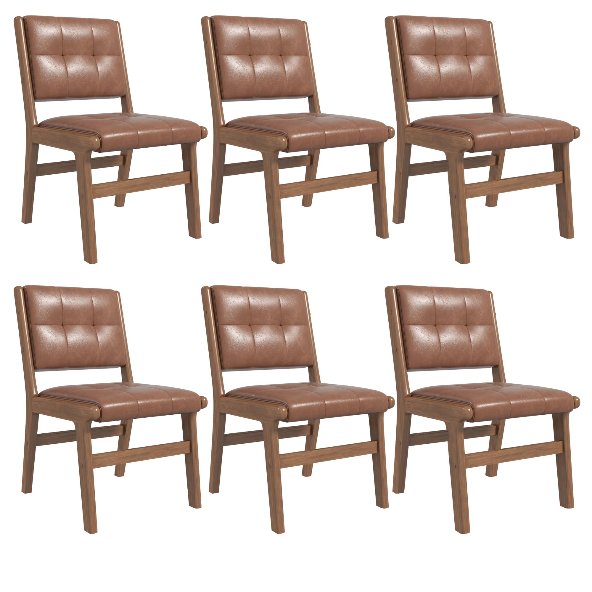 civama Faux Leather Dining Chairs Set of 6, Dining Room Armless Kitchen Chairs with Comfy Back, Solid Wood Frame & Upholstered Cushion for Living Room