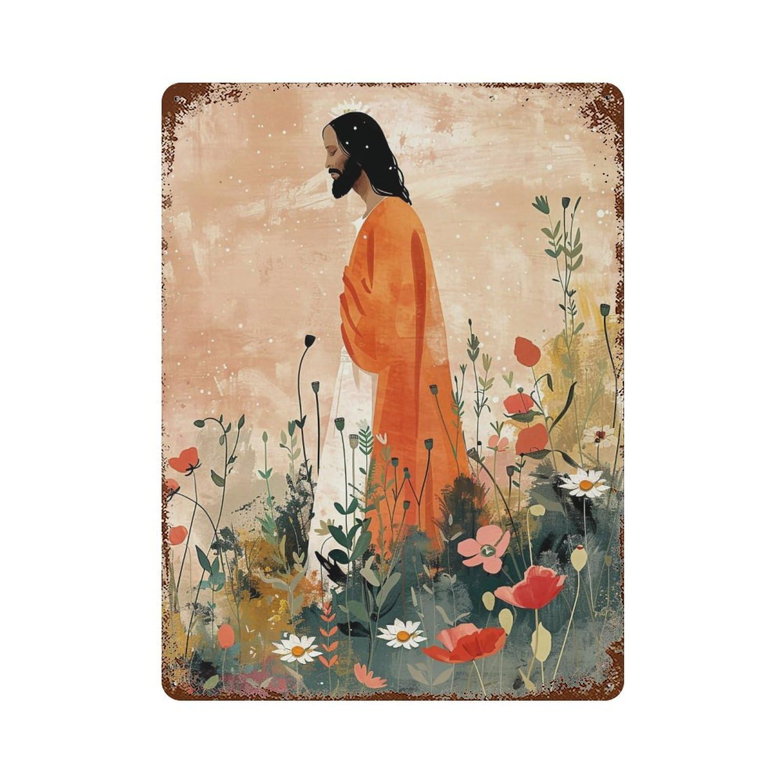 FHUYEURHRY Jesus-and-Flowers-Modern_04 Wall Decor Retro Iron Vintage Art Metal Tin Sign Poster Modern Home Cofffee Club Art Bar Shop Decorations Style 40x30cm