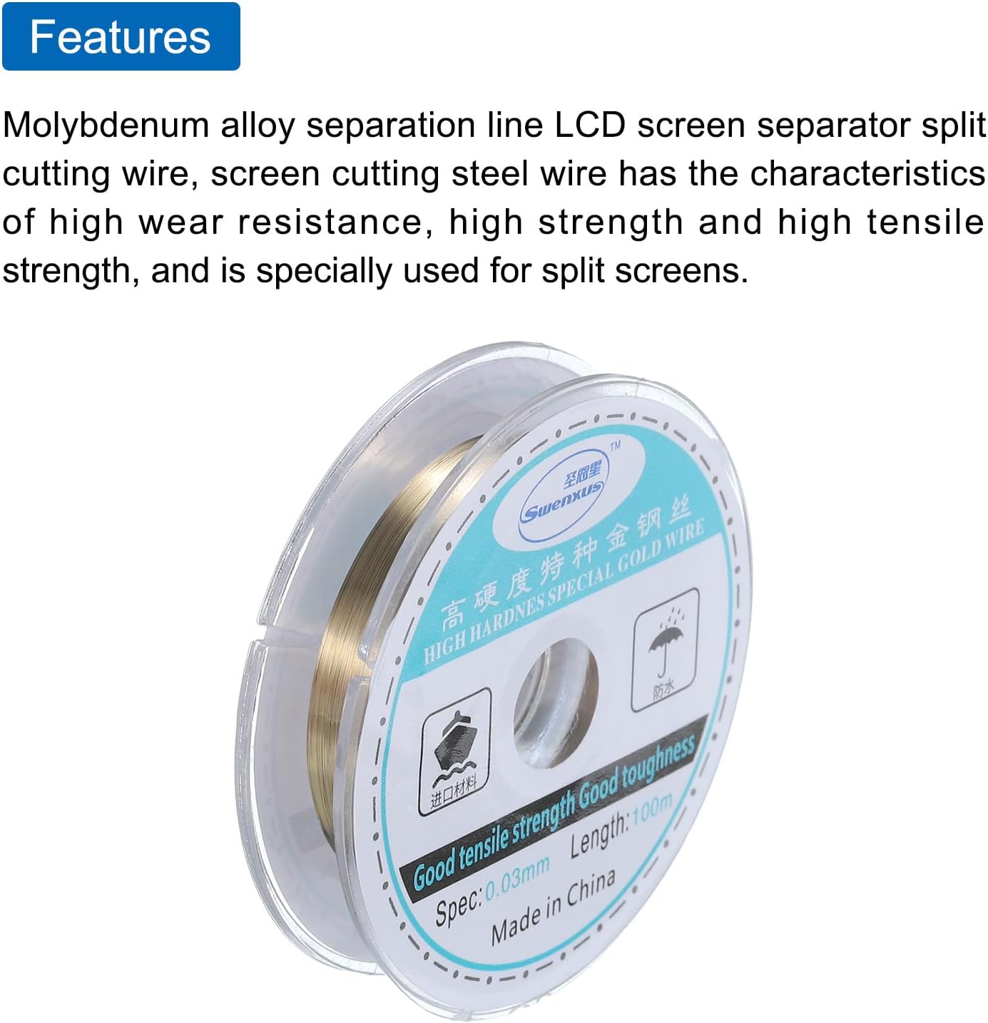 MECCANIXITY 3pcs 100m/328ft Molybdenum Screen Cutting Wire Line Phone LCD Cutting Wire Glass Separate Repair Tool, 0.03mm
