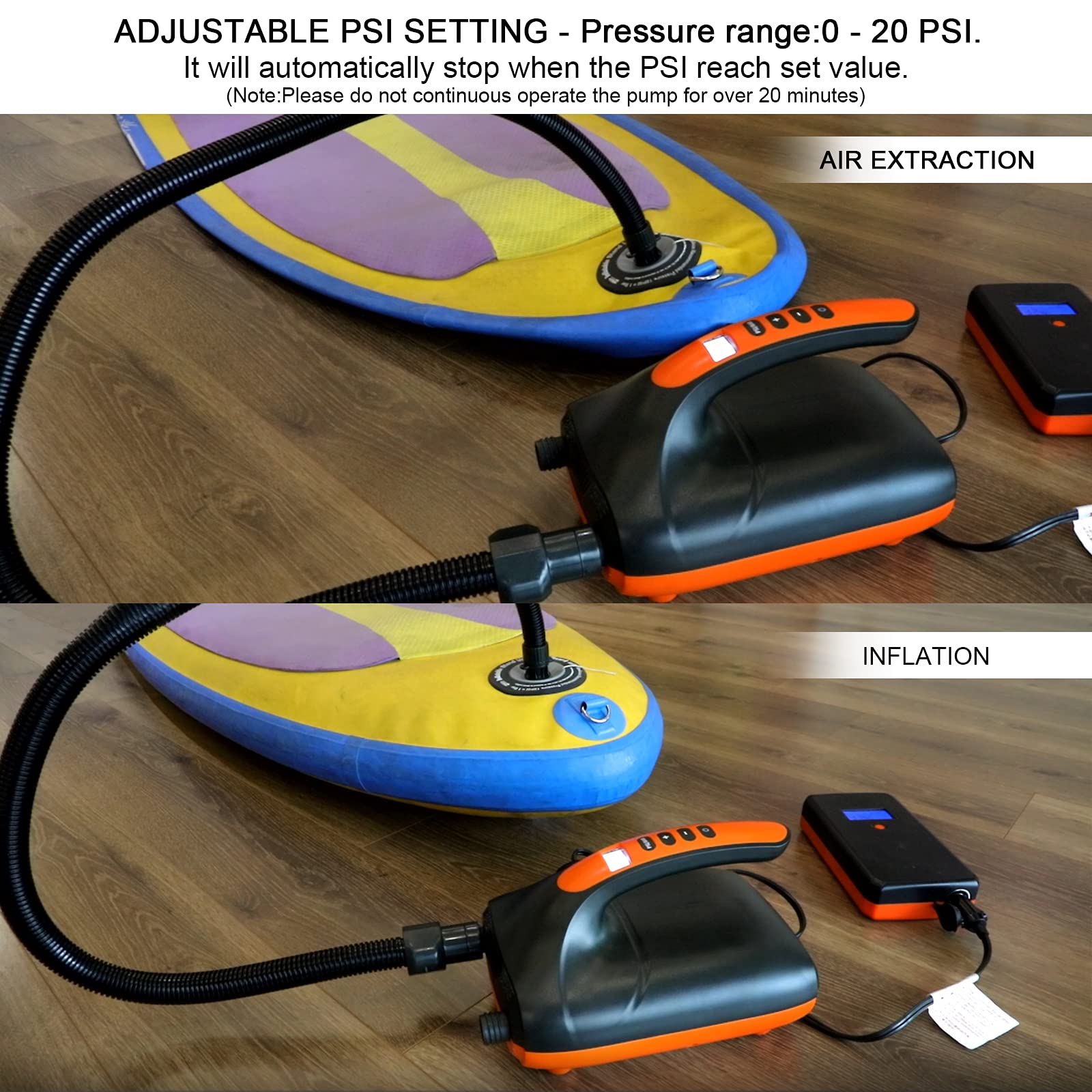 20PSI Electric SUP Air Pump12V Car Connector Air Inflator, Intelligent