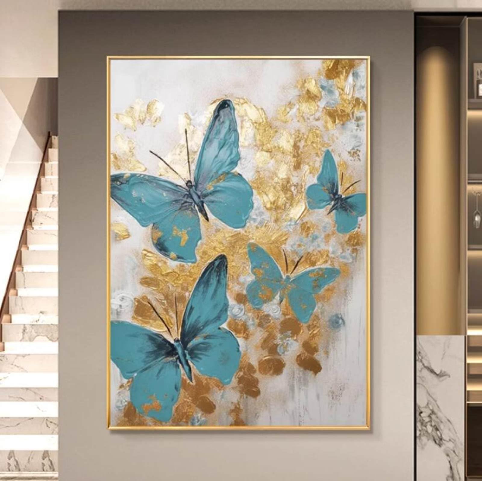 Peinture à l'huile dorée faite main toile de luxe papillon