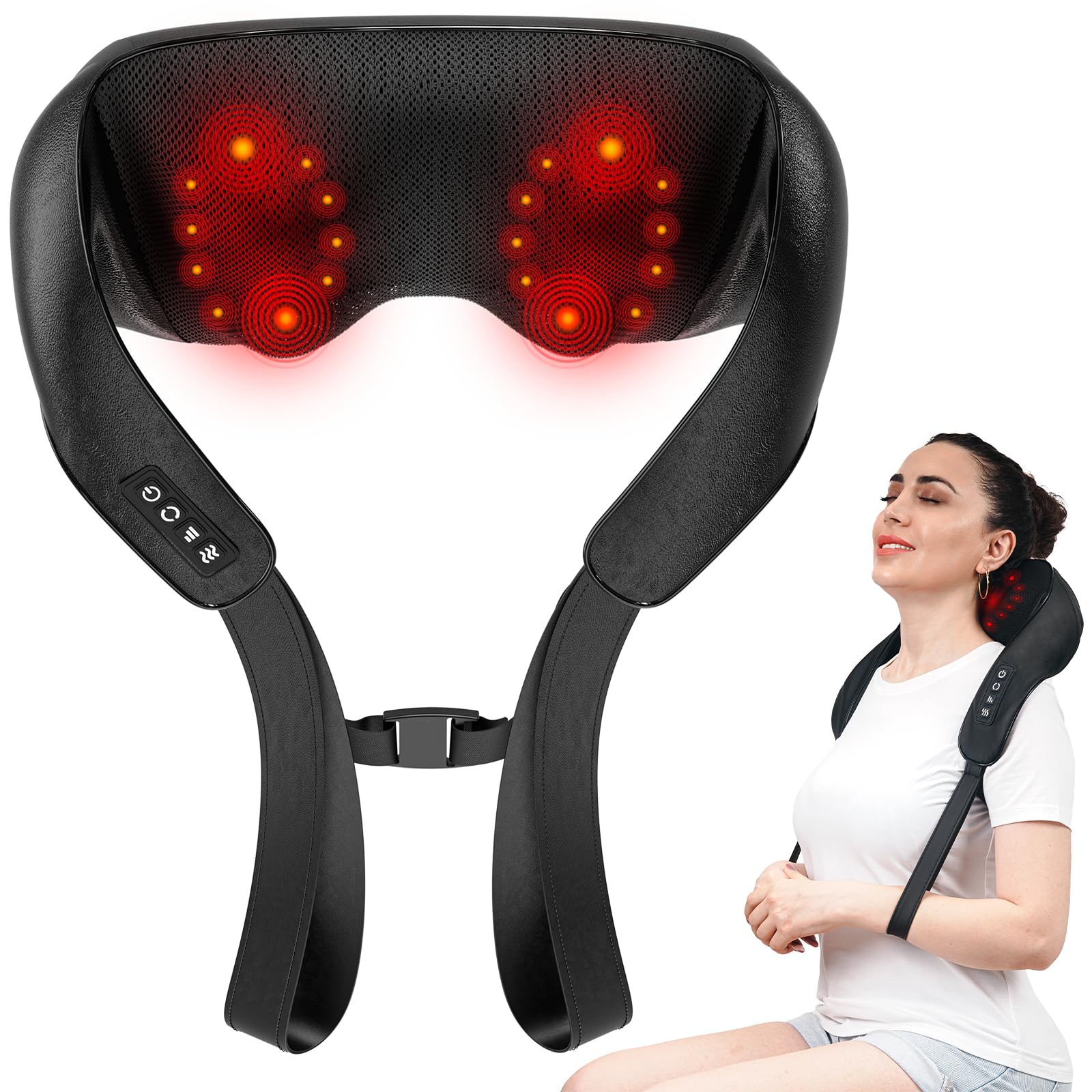 TISSCARE Massageur Shiatsu Nuque avec Chaleur pour Douleur, Massage 3D Kneading pour Dos, Épaules, Jambes, Prise pour Maison, Bureau, Voiture, Cadeau Femmes & Hommes