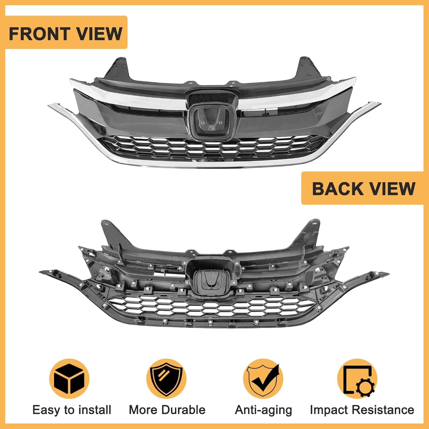 Front Bumper Grille For 2015 2016 Honda CRV CR-V Black With Chrome Trim Honeycomb Mesh Upper Grill