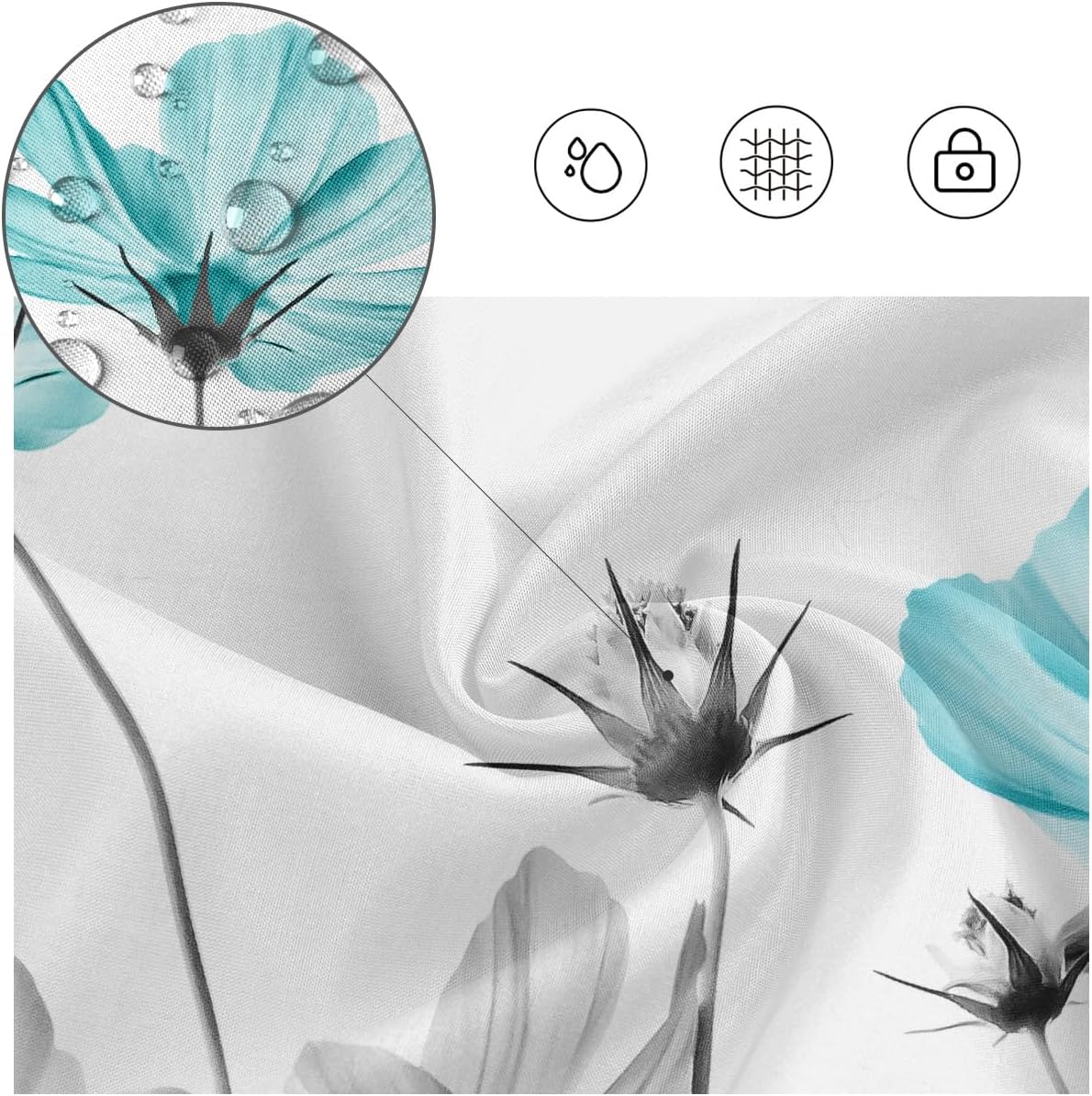 Extra Wide Shower Curtain 108''W x 72''L Clawfoot Tub Wrap Around Teal Gray Daisy Floral Elegant Flower Wildflower Bathroom Curtains Accessories Polyester Fabric18 Pack Hooks