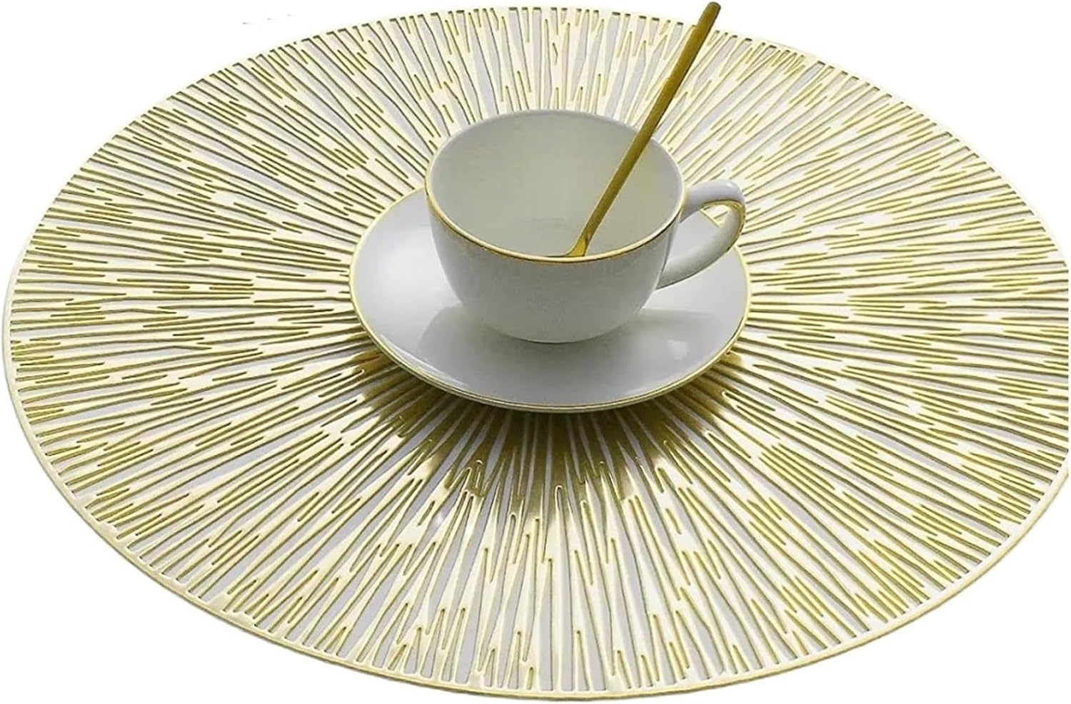 Gold Round Placemats for Dinner Table Set of 6 Metallic Plastic Place Mats No-Slip Wipeable Table Mats