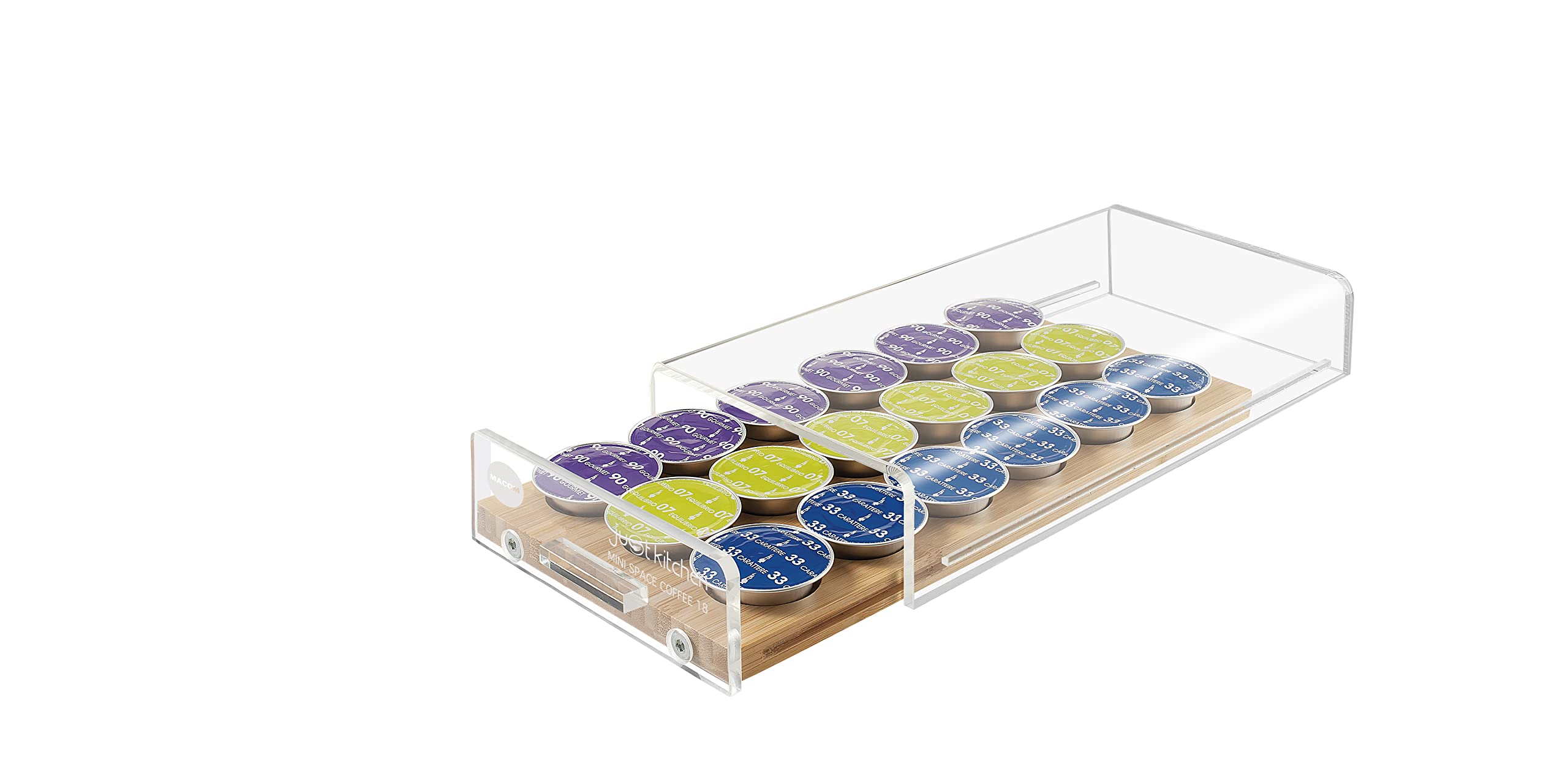 MACOM Dispenser Portacapsule Universale per Macchine Caffè, 18 capsule, cassetto in bambù, Just Kitchen 836 Mini Space Coffee