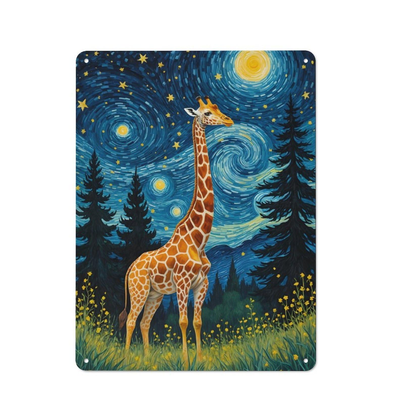 Decorative Metal Plaque with Giraffe Starry Design 40x30cm, Casual Utility Space Decor for Patio Bar, Workshop, Shed Or Kitchen