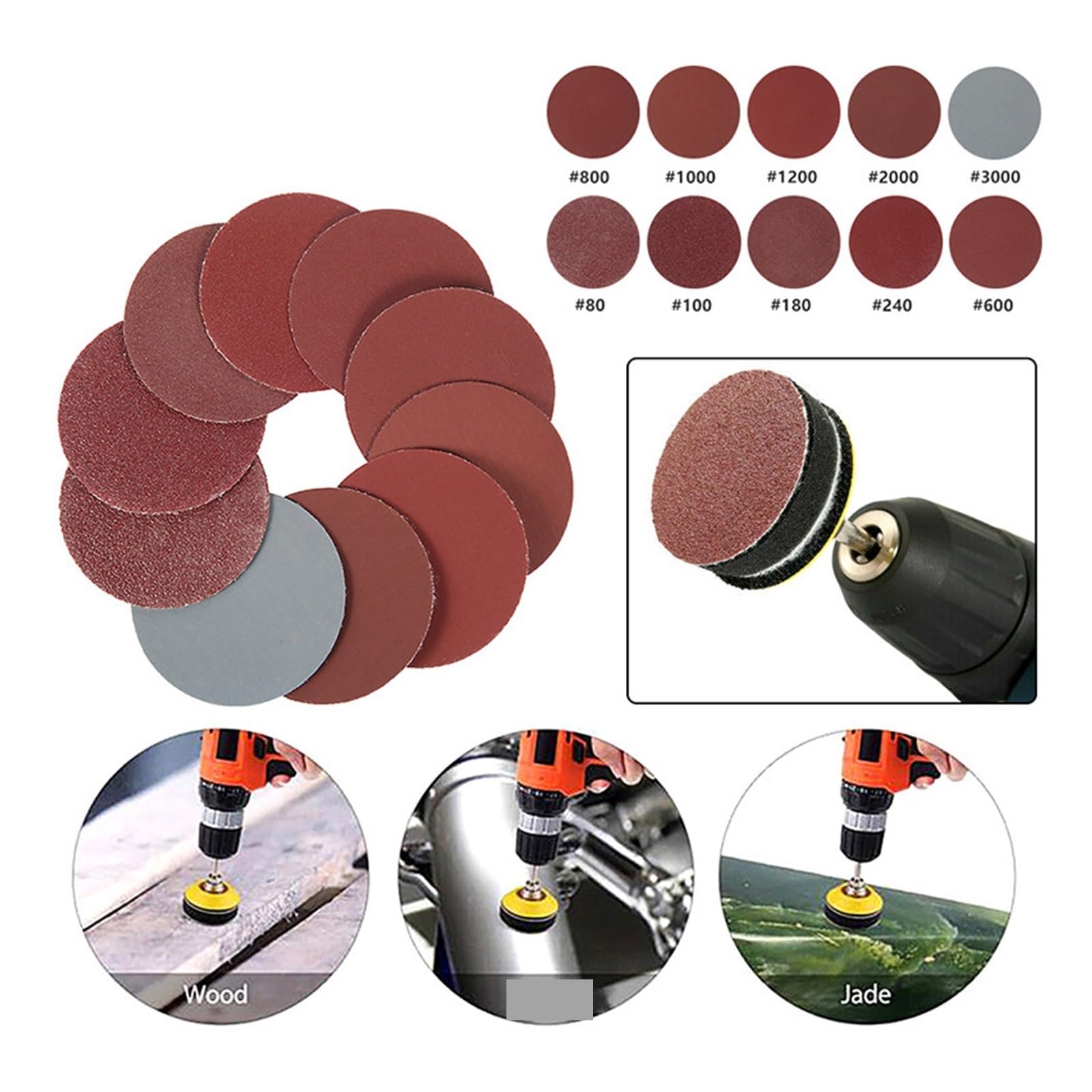 500 pz/3 pollici rosso rotondo disco abrasivo a secco carta vetrata piatto lucidatura abrasiva tampone smerigliatrice di legno rettifica trapano Lija Per levigatrici(Red-p120)