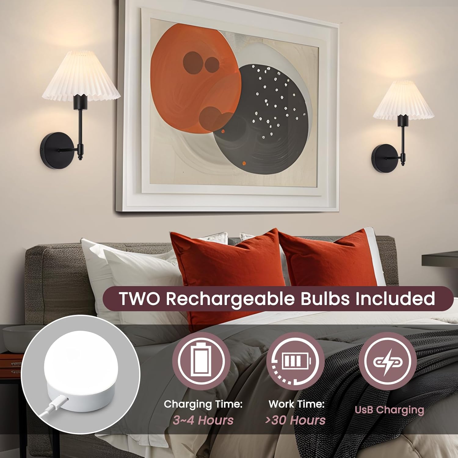 Battery Operated Wall Sconces Set of 2, Wireless Wall Sconce with Remote Dimmable RGB, Rechargeable Wall Lights for Bedroom Living Room Kitchen Hallway Wall Decor (Black)