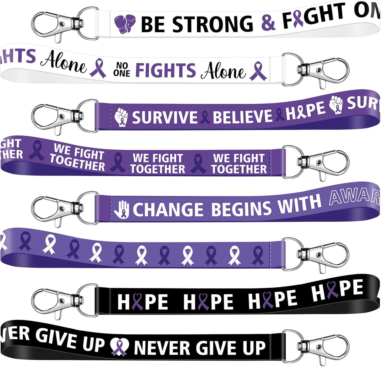 Sureio 72 Pcs Purple Ribbon Domestic Violence Awareness Lanyard Keychain for Epilepsy Lupus Alzheimer Advocates Gifts