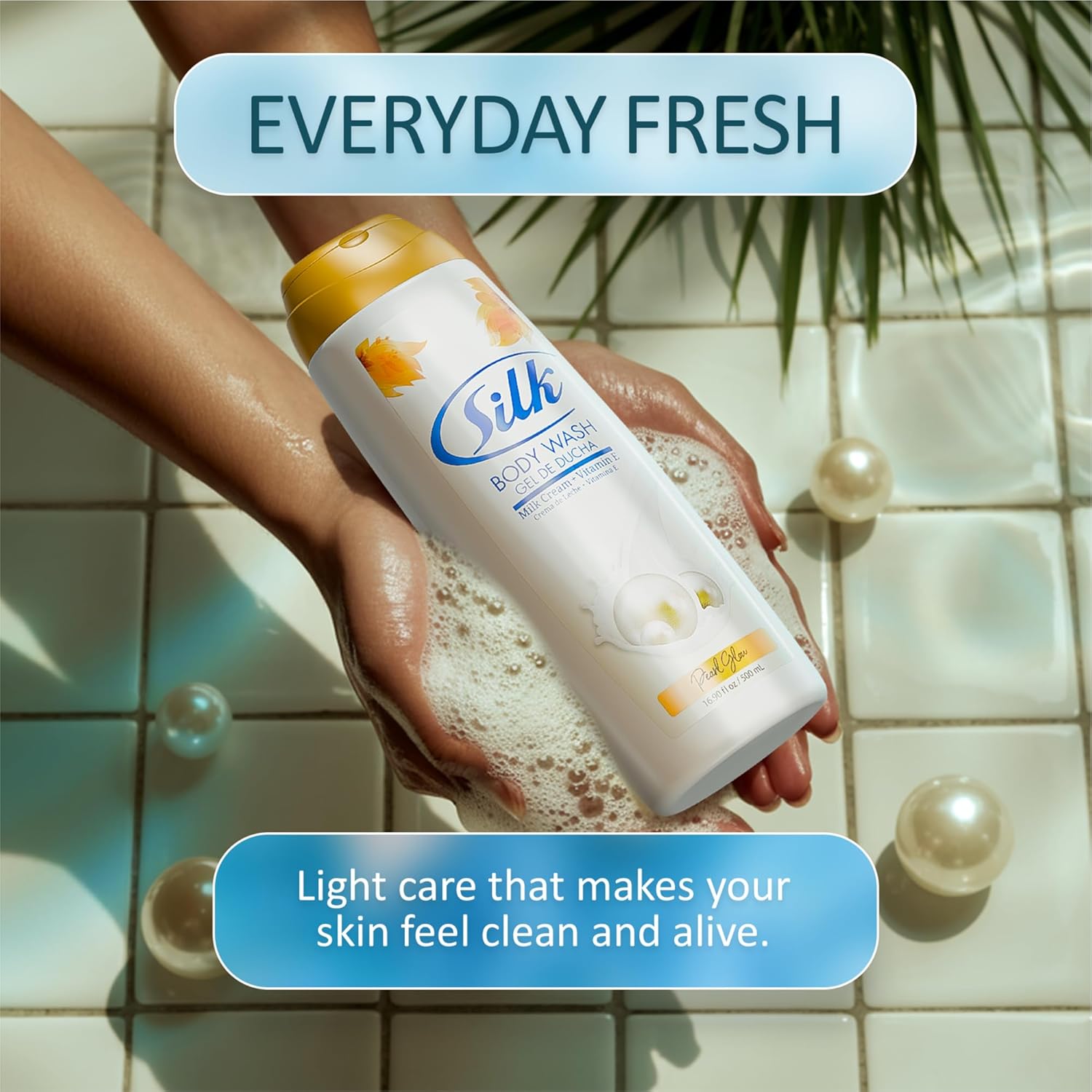 SILK Moisturizing Body Wash for Woman & Man - Daily Hydrating Shower Gel and Foaming Cleanser with Vitamin E and Glycerin, Rich Lather for Dry Skin Care, Pearl Glow Scent, 16.9 Fl Oz (Pack of 6)