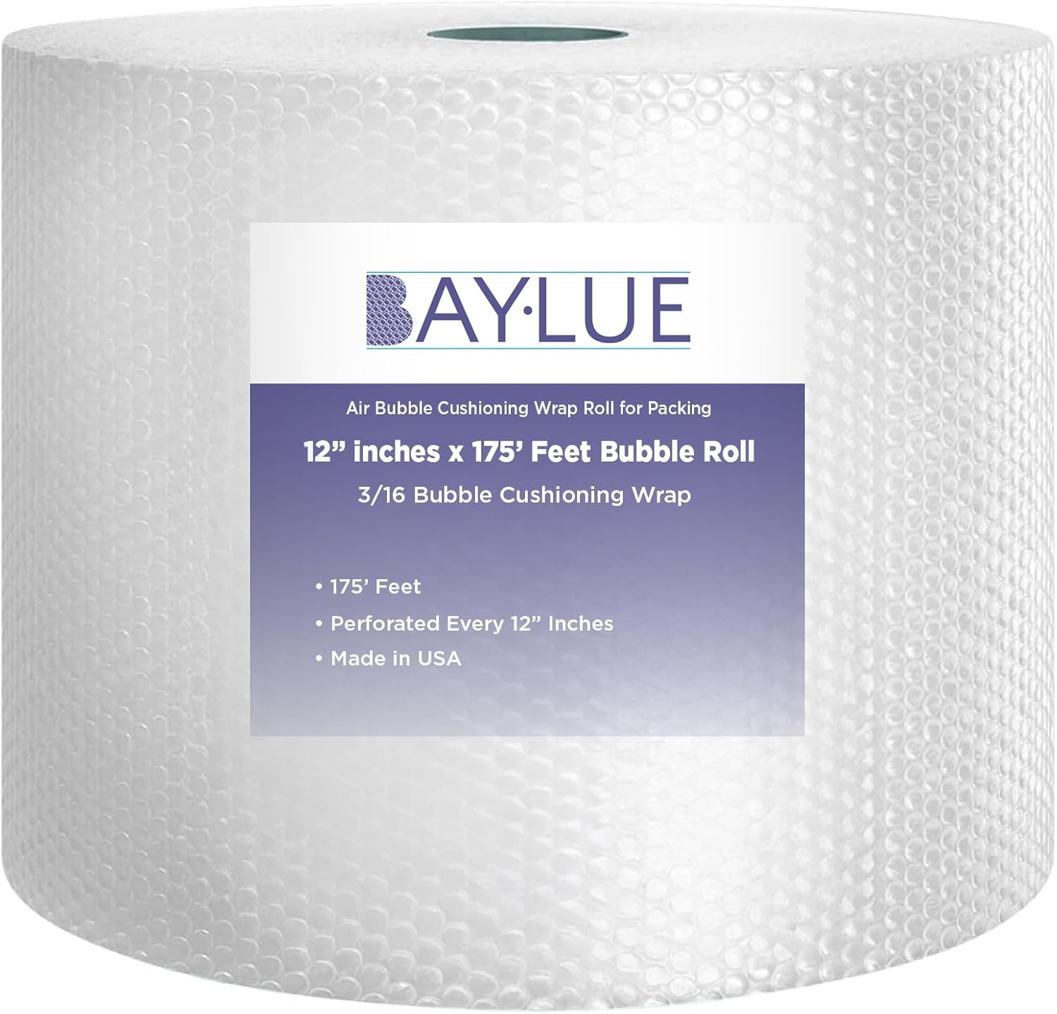 Air Bubble Cushioning Wrap Large Roll Dispenser Carton for Heavy-Duty Packing, Moving, Shipping, Packaging Boxes & Mailers |small 3/16 Bubble| 12 Inch x 175 Feet Total, Perforated Every 12" |USA Made