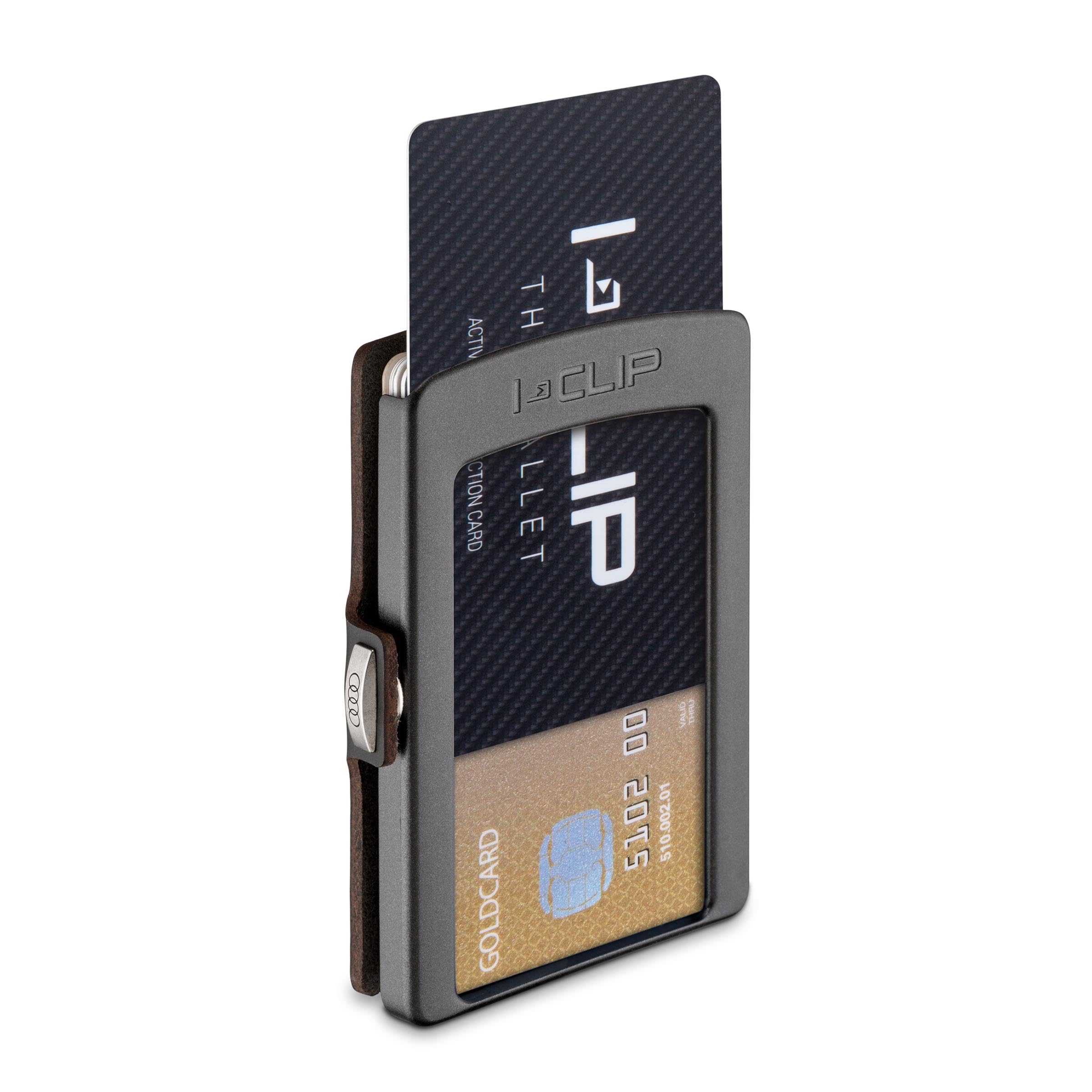 Audi 3152401300 etui na karty, portfel, portfel, etui z klamrą na banknoty, z logo, czarne, czarny, 8,8 x 6,5 x 1,6 cm, Klasyczny