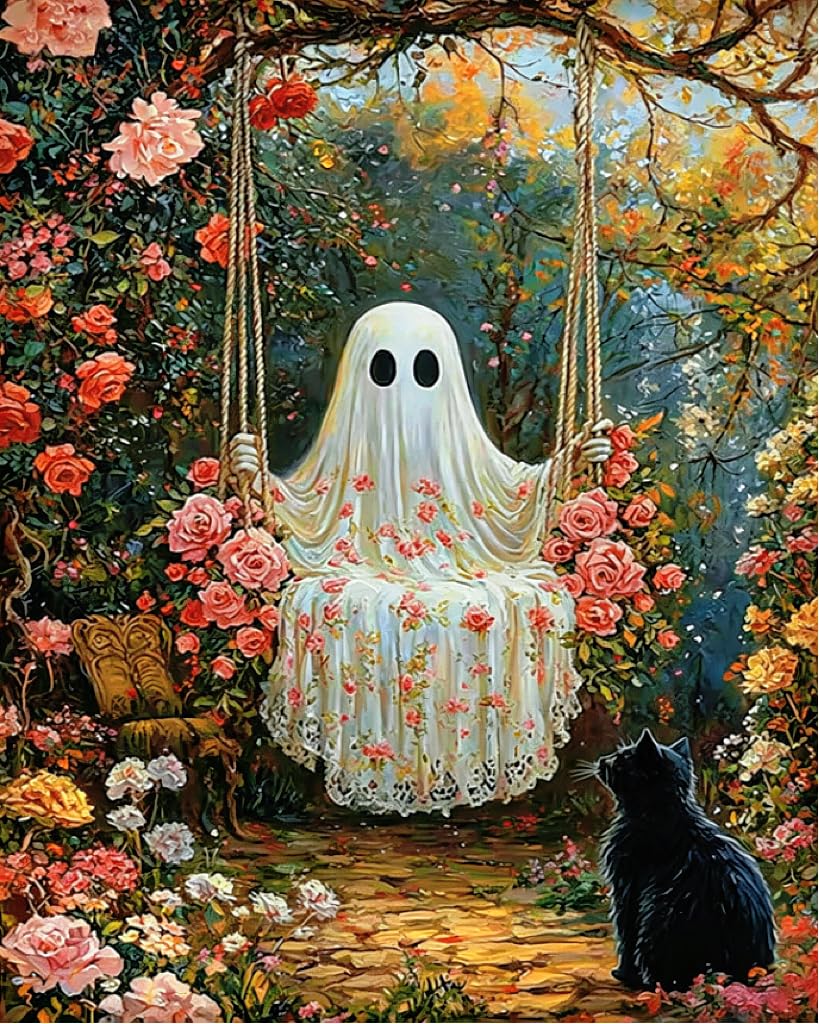 Vesmiral Ghost Paint by Numbers for Adults, Halloween Painting by Numbers for Adults, Ghost Adult Paint by Numbers for Gothic Home Decor Gifts 12x16 Inch