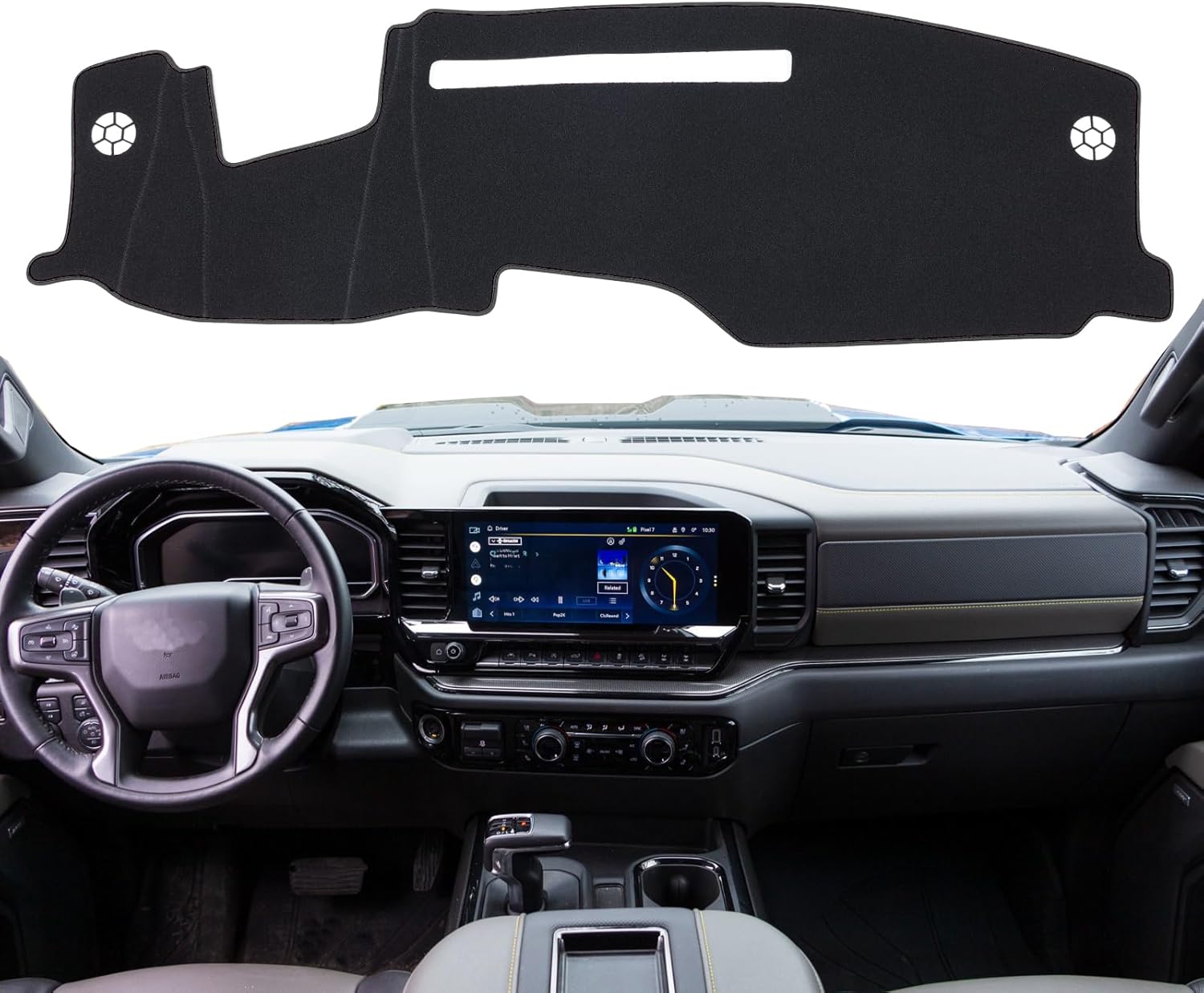 TANDI-SG130 Dash Cover Mat Fit for Chevy Chevrolet Silverado 2022 2023 2024 ZR2, Custom Trail Boss, LT TrailBoss,LTZ, High Country, 1500 2500HD 3500HD Dashboar Cover (Dacron (Black)