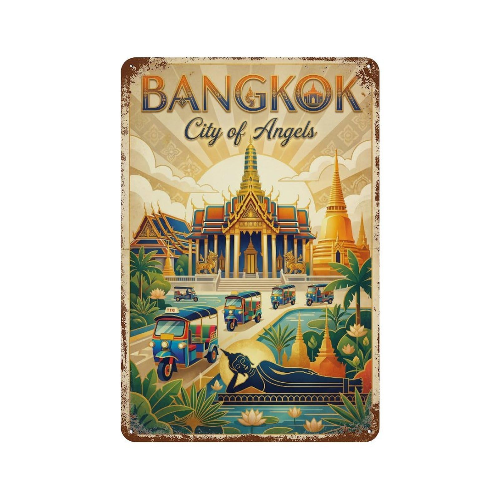 Metal Tin Sign Vintage Travel Thailand Bangkok