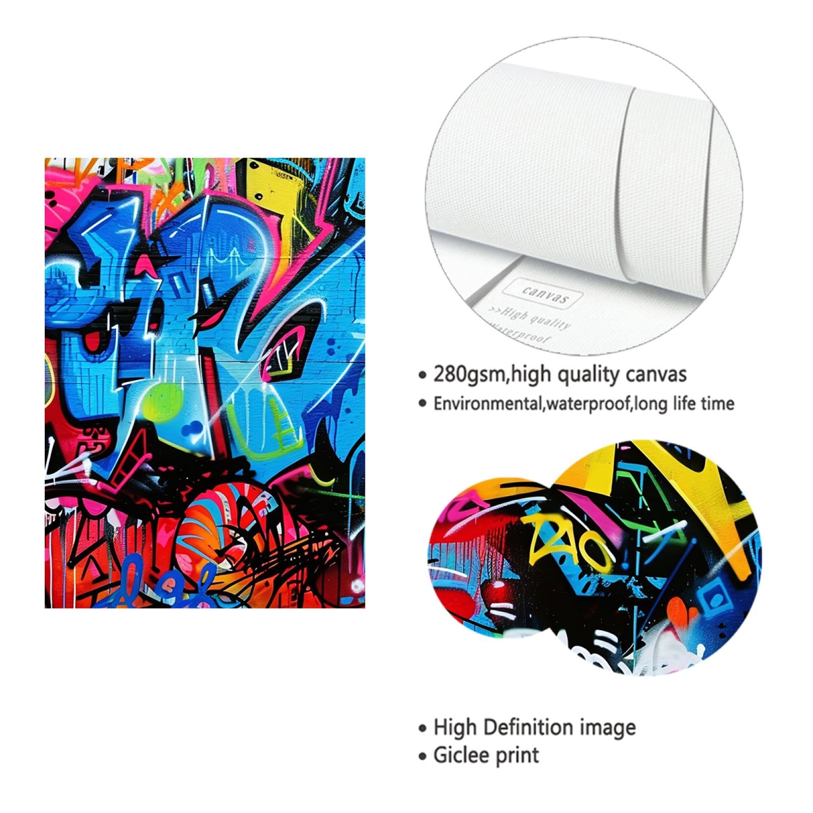UIRINGART Hip Hop Stile Tela di canapa Wall Art Moderna Pop Art Stampa su tela Decorazione della parete Graffiti astratto Art Poster Artwork per la stanza dei giochi 50x70cm Innerframe