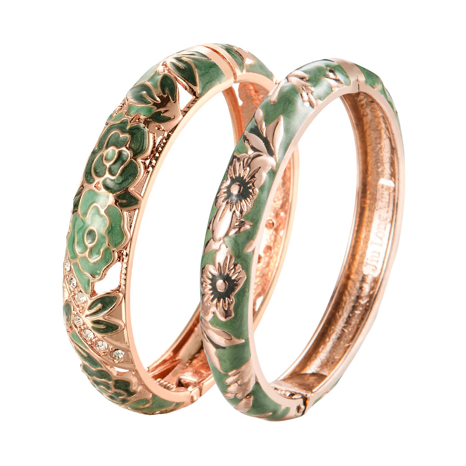 UJOY Cloisonne Bangle Colorful Enamel Filigree Rose Flower Hollowed Crystal Bracelet for Women Gifts 88A09
