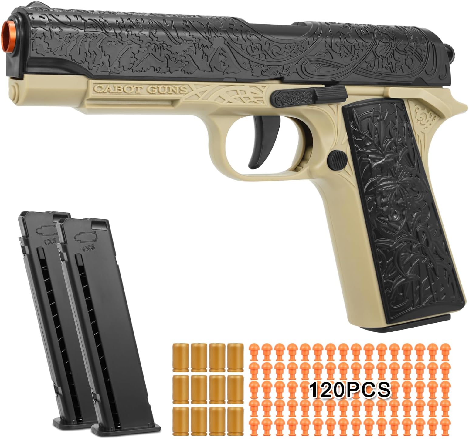 Toy Gun, 1911 Semi Auto Pistol Gun Toy for Boys, Empty Shell Ejecting Toy Gun with 120 Soft Bullets, Realistic Gun Toy Model, Kids Plastic Toy Pistol for 8+ (Sand)