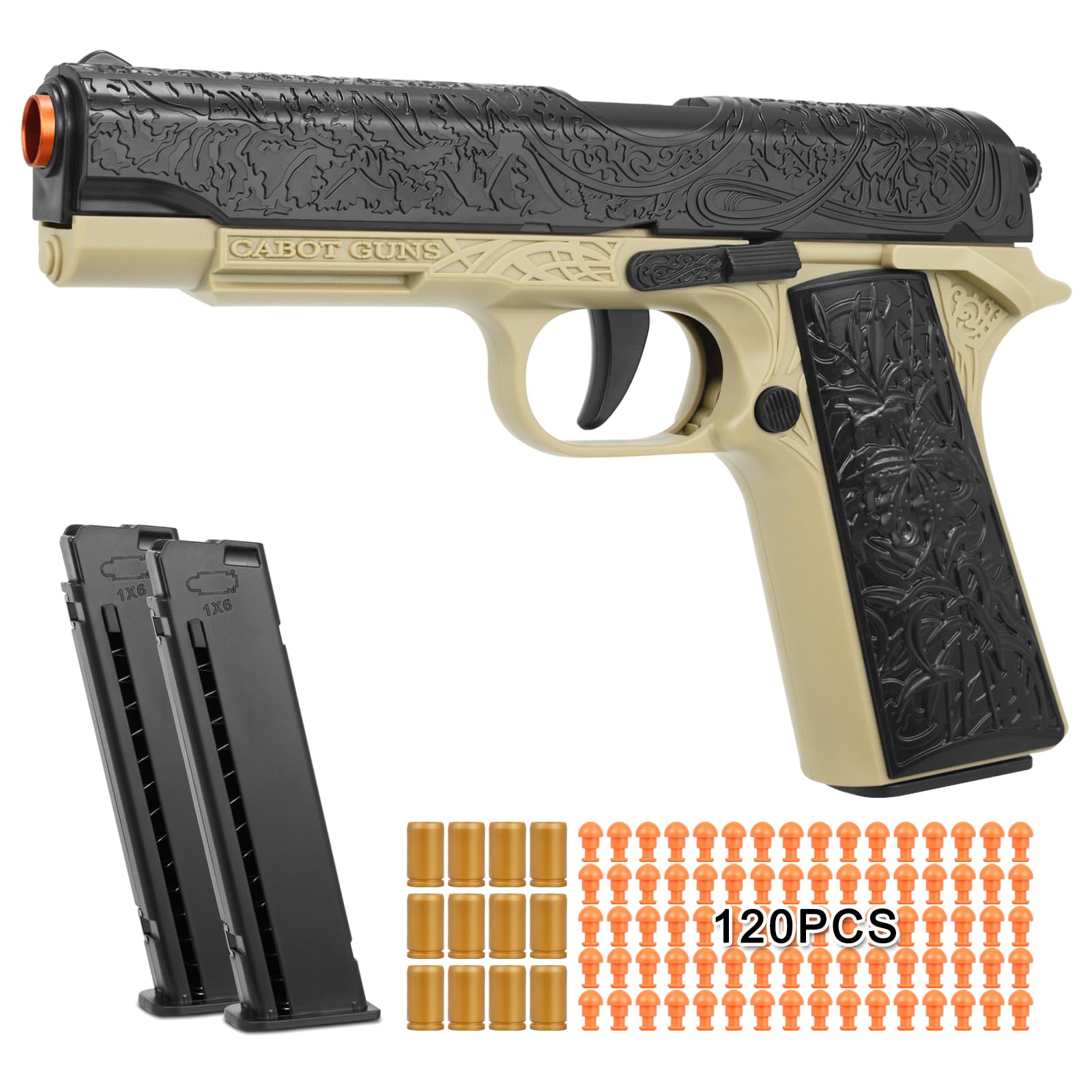 Toy Gun, 1911 Semi Auto Pistol Gun Toy for Boys, Empty Shell Ejecting Toy Gun with 120 Soft Bullets, Realistic Gun Toy Model, Kids Plastic Toy Pistol for 8+ (Sand)