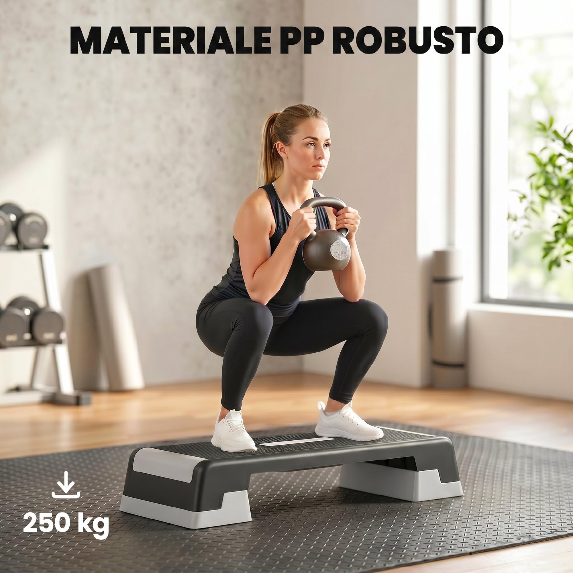 SPORTNOW Stepper Fitness Regolabile su 3 Livelli, Altezza 15/20/25 cm, Step Fitness per Allenamento in Casa Palestra, per Uomo e Donna, Capacità 250 kg, Nero