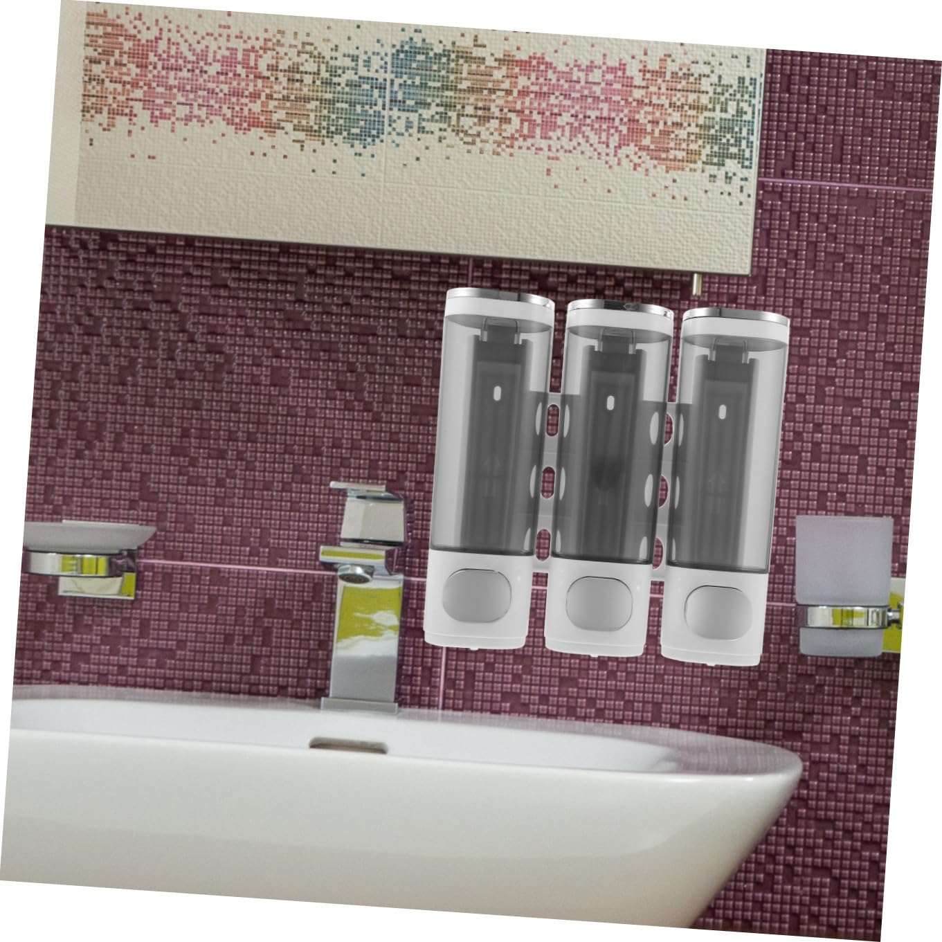 Dispensador de Jabón de Baño de Pared Manual Triple Blanco Abs